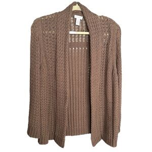 CHICO’S Crochet Open Cardigan Sweater Brown Neutral Bohemian Earthy Size Medium